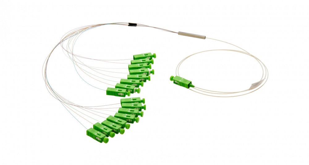 Divisor óptico (splitter) tipo plc, de 1x16, con conector de entrada sc/apc y conectores de salida sc/apc