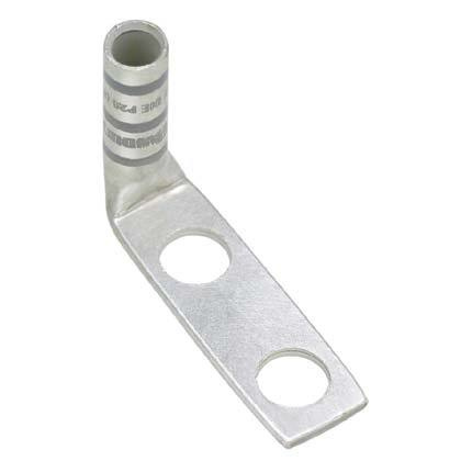 Terminal de compresión de barril largo, de dos orificios de 1/4, para cable 8 awg, espacios entre orificios de 5/8in, lengüeta a