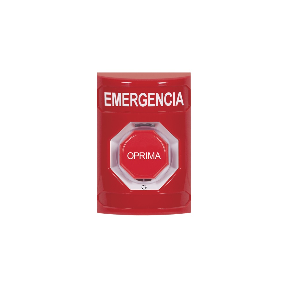 Botón de Emergencia STI en Español Acción Mantenida Girar para Restablecer y LED Multicolor Rojo