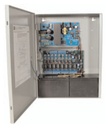 Fuente para aplicaciones en control de acceso, y detección de incendio, con capacidad de respaldo para 12 y 24 vcd @ 4 a , con 8