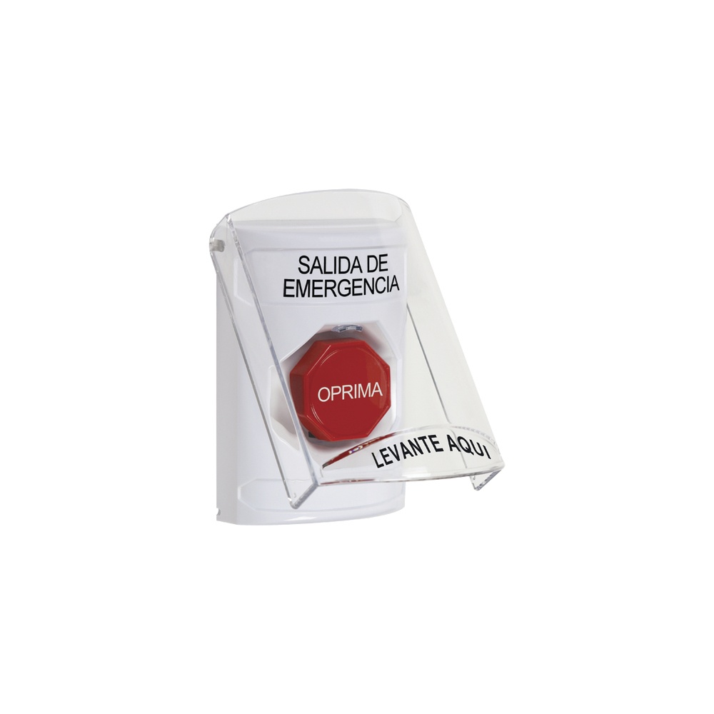 Botón de salida de emergencia con sirena y tapa protectora de policarbonato súper resistente, restablecimiento con llave
