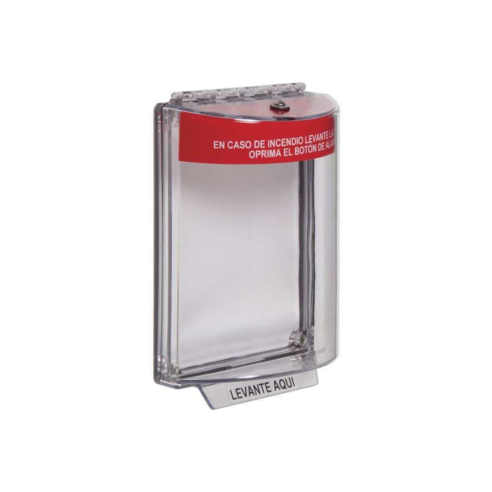 Cubierta universal transparente con sirena, texto de incendio en español