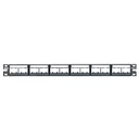 Panel de parcheo modular mini-com (sin conectores), plano, sin blindaje, con etiqueta y cubierta, de 24 puertos, 1ur