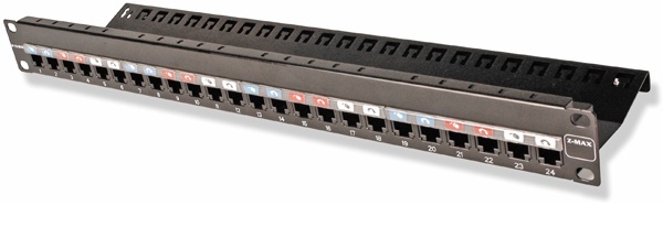 Patch panel utp z-max categoría 6, de 24 puertos, plano, 1ur