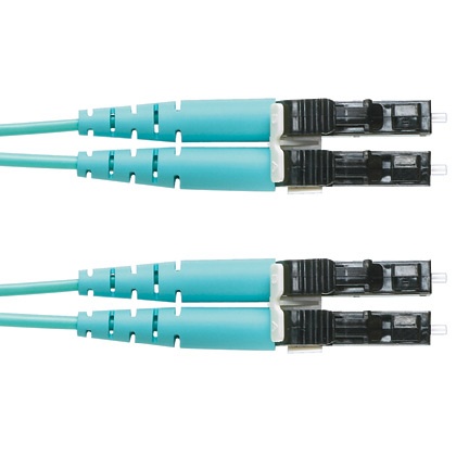 Jumper de fibra optica multimodo 50/125 om3, lc-lc duplex, ofnr (riser), color aqua, 2 metros