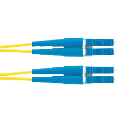 Jumper de fibra optica monomodo 9/125 os2, lc-lc duplex, ofnr (riser), color amarillo, 3 metros