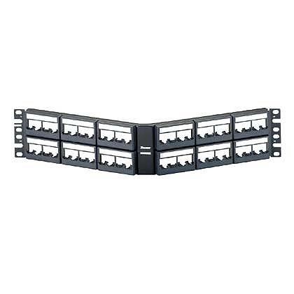 Panel de parcheo modular mini-com (sin conectores), angulado, sin blindaje, con etiqueta y cubierta, de 48 puertos, 2ur