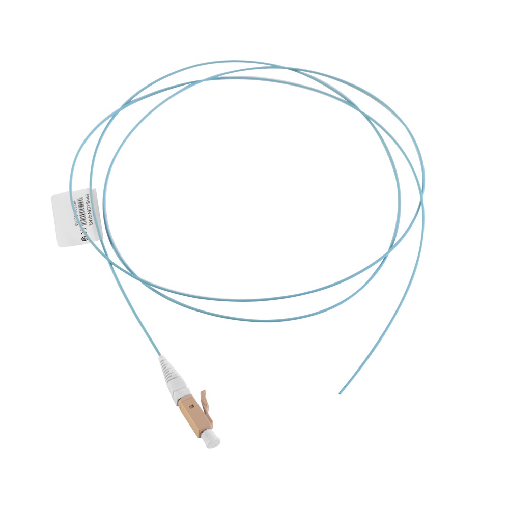 Pigtail de fibra óptica lc simplex, multimodo om3 xglo 50/125, ofnr, color aqua, 1 metro