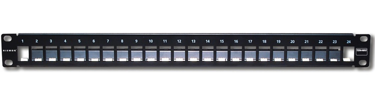 Patch panel tera-max blindado de 24 puertos, modular, plano, color negro, 1ur