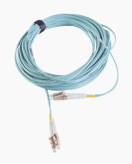 Jumper de fibra óptica multimodo 50/125 xglo om3, lc-lc duplex, ofnr, color aqua, 7 metros