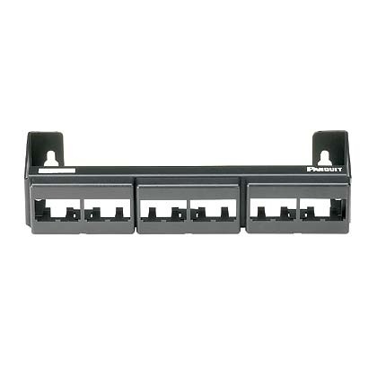 Panel de parcheo modular (sin conectores), de 12 puertos mini-com, instalación en pared con montaje incluido, color negro