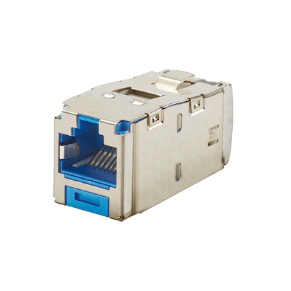 Conector jack rj45 blindado, estilo tg, mini-com, categoría 6a, de 8 posiciones y 8 cables, color azul