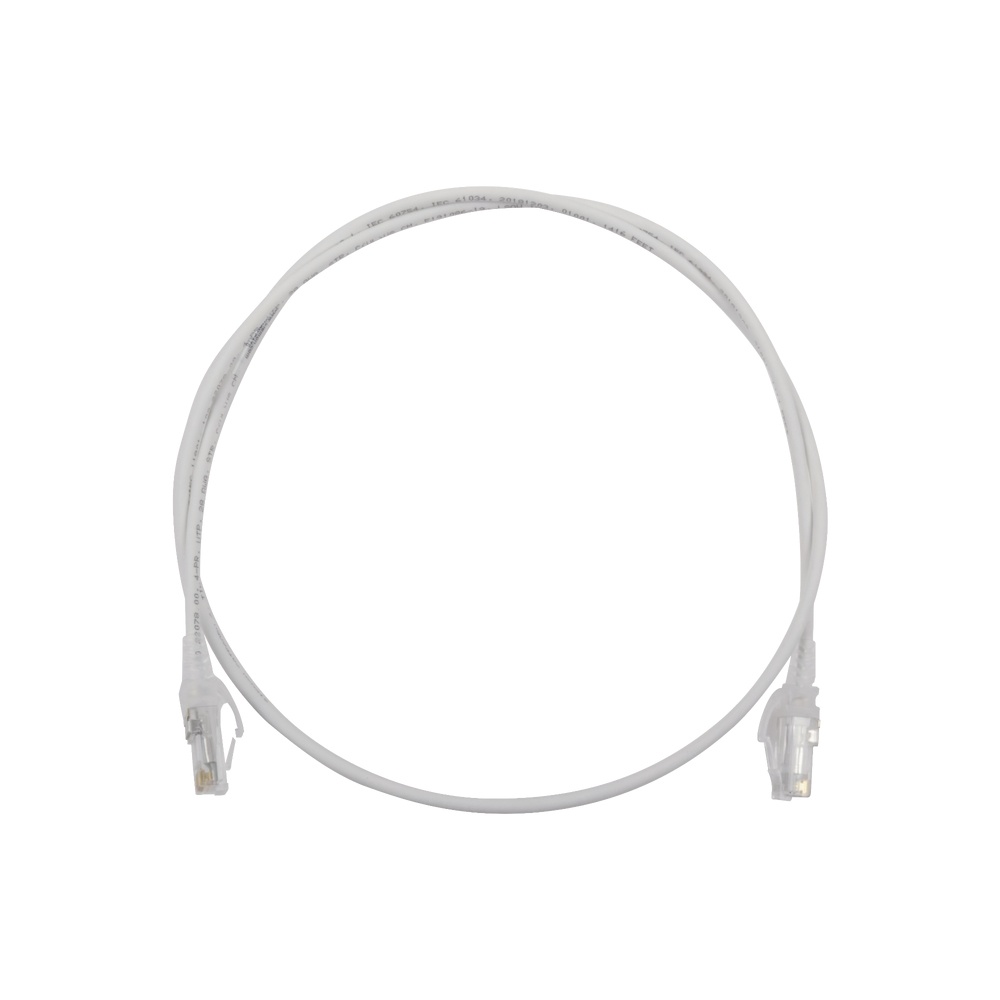 Patch cord mc6 modular cat6 utp, cm/ls0h, 3ft, color blanco, diámetro reducido (28awg)