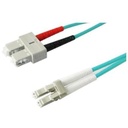 Jumper de fibra optica multimodo 50/125 om3, lc-sc duplex, ofnr (riser), color aqua, 2 metros