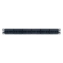 Panel de parcheo con 24 acopladores mini-com, plano, categoría 5e, de 1 ur, color negro 