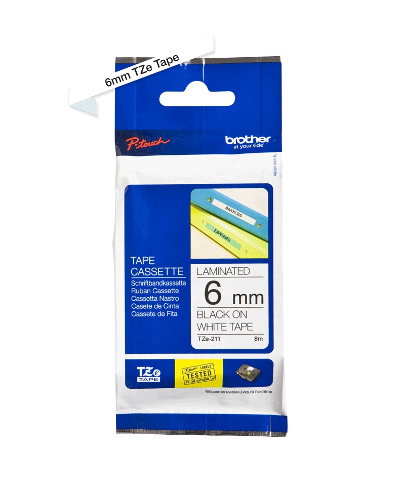 Cinta laminada brother tze211 - 6 mm de ancho