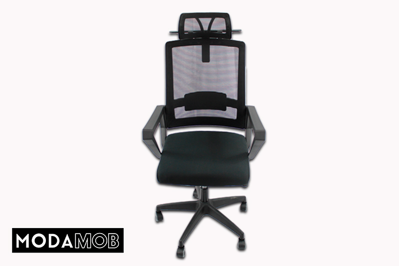 Silla gerencial modamob, modelo iris, negro, respaldo/cabecera de maya, 5 llantas, elevacion/disminucion de altura, reposabrazos