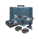 Kit de rotomartillo atornillador dhp482 + atornillador de impacto dtw301, incluye 2 baterías bl1850b, 1 cargador dc18sd y maletín plastico