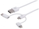 Manhattan Cable USB A - Micro USB B/USB C/Lightning Macho, 1 Metro, Blanco
