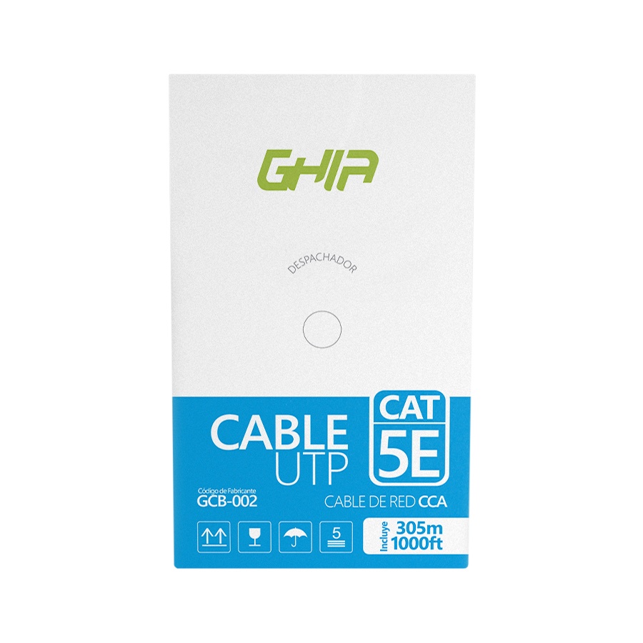Bobina de Cable Ghia Cat5e UTP CCA Color Azul 24 awg 305m